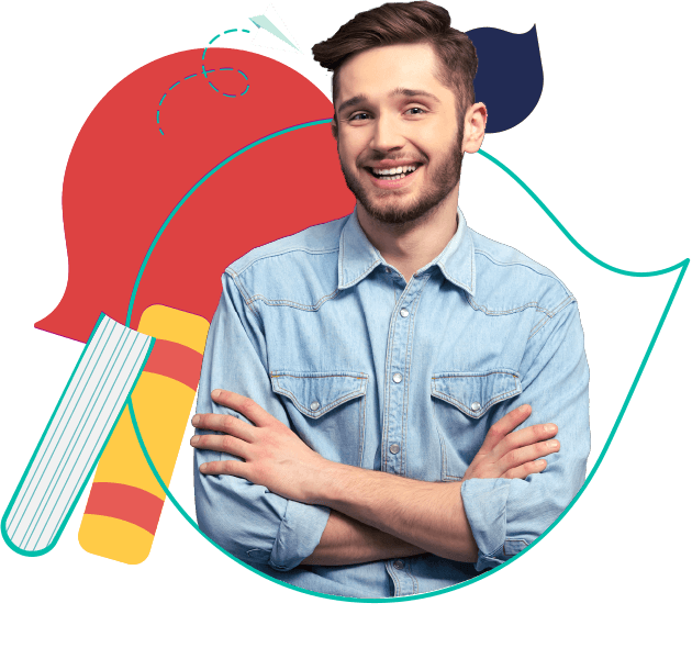 Person with geometric shapes